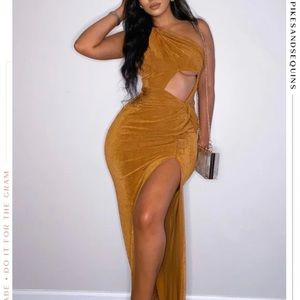 Miss Lola SAHARA - NUDE/GOLD CUTOUT MAXI DRESS new